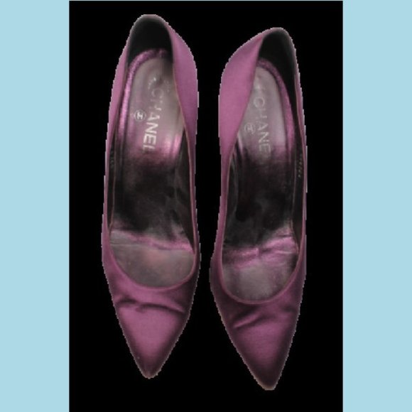 CHANEL Pumps Shoes 41 Purple Satin High Heels Gradient Lucite Pointed Toe Italy - Picture 5 of 12